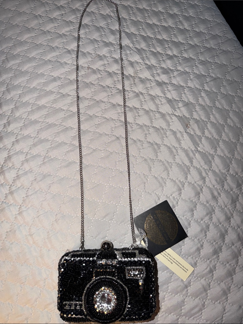 Black Sequin Camera-Shaped Mini Crossbody Bag From India to You NWT